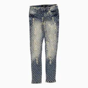 Men's Heavy Pin Distressed Denim Slim Pant