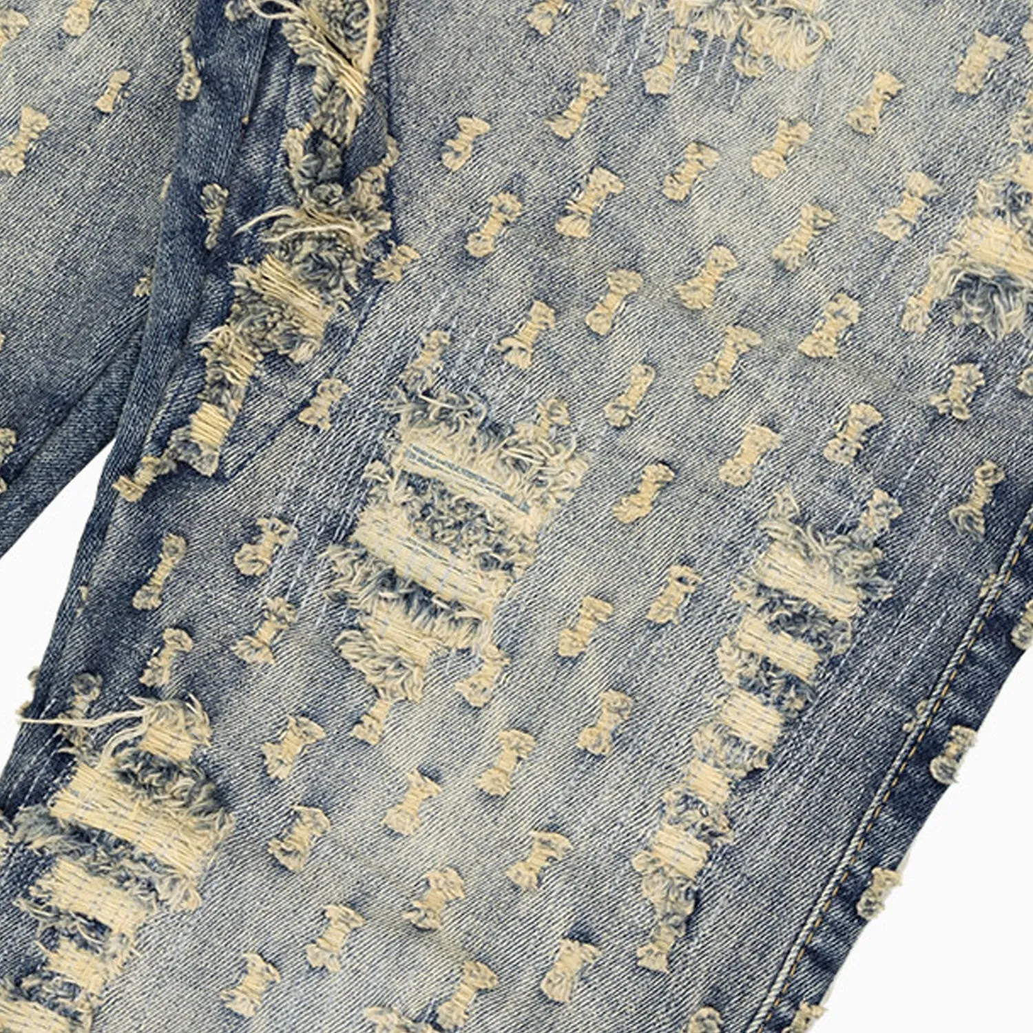 Men's Heavy Pin Distressed Denim Slim Pant