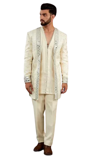 Men's Ivory Mirrored Open Jacket Set