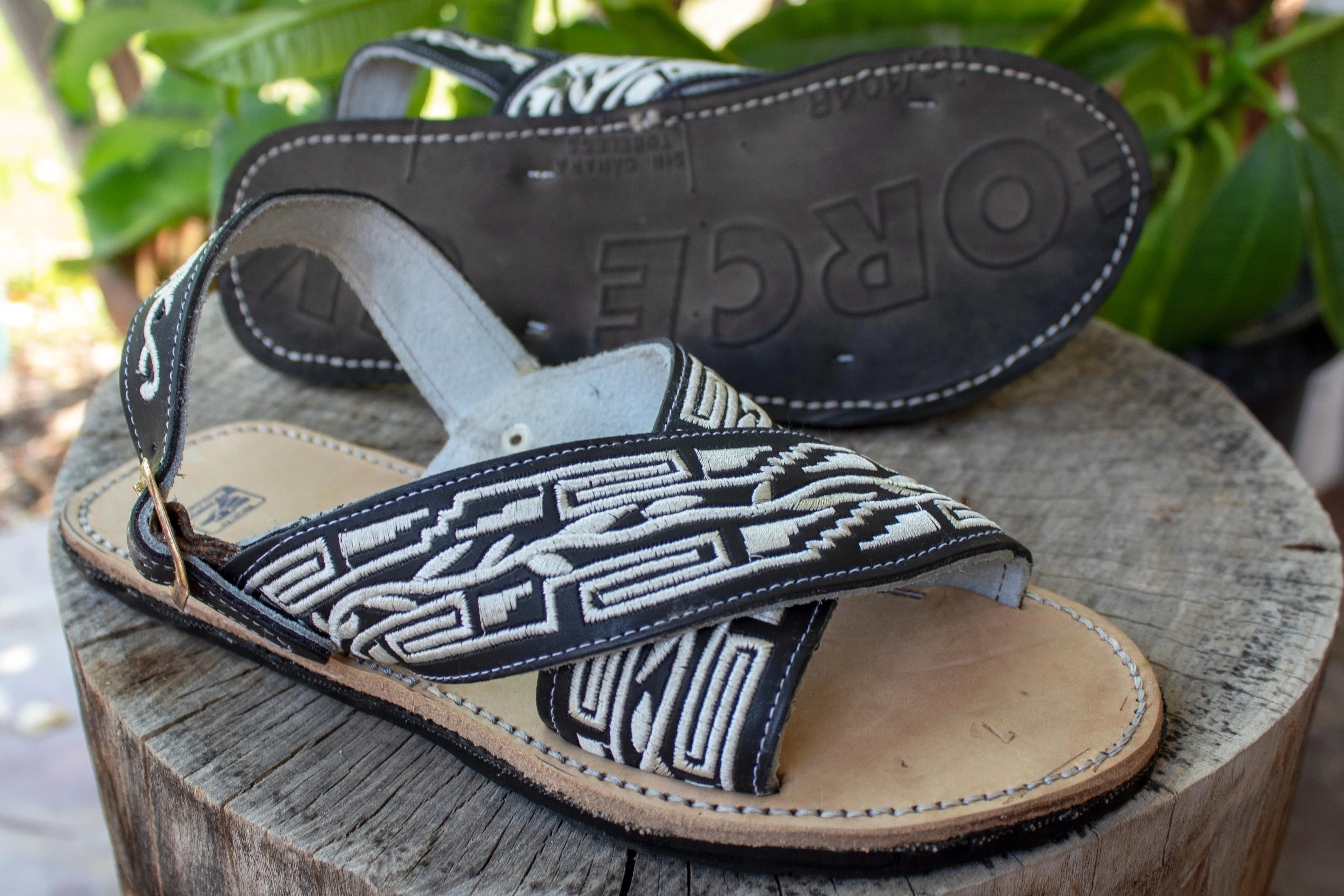 MENS LEATHER 2 STRAP EMBROIDERED MEXICAN SANDALS