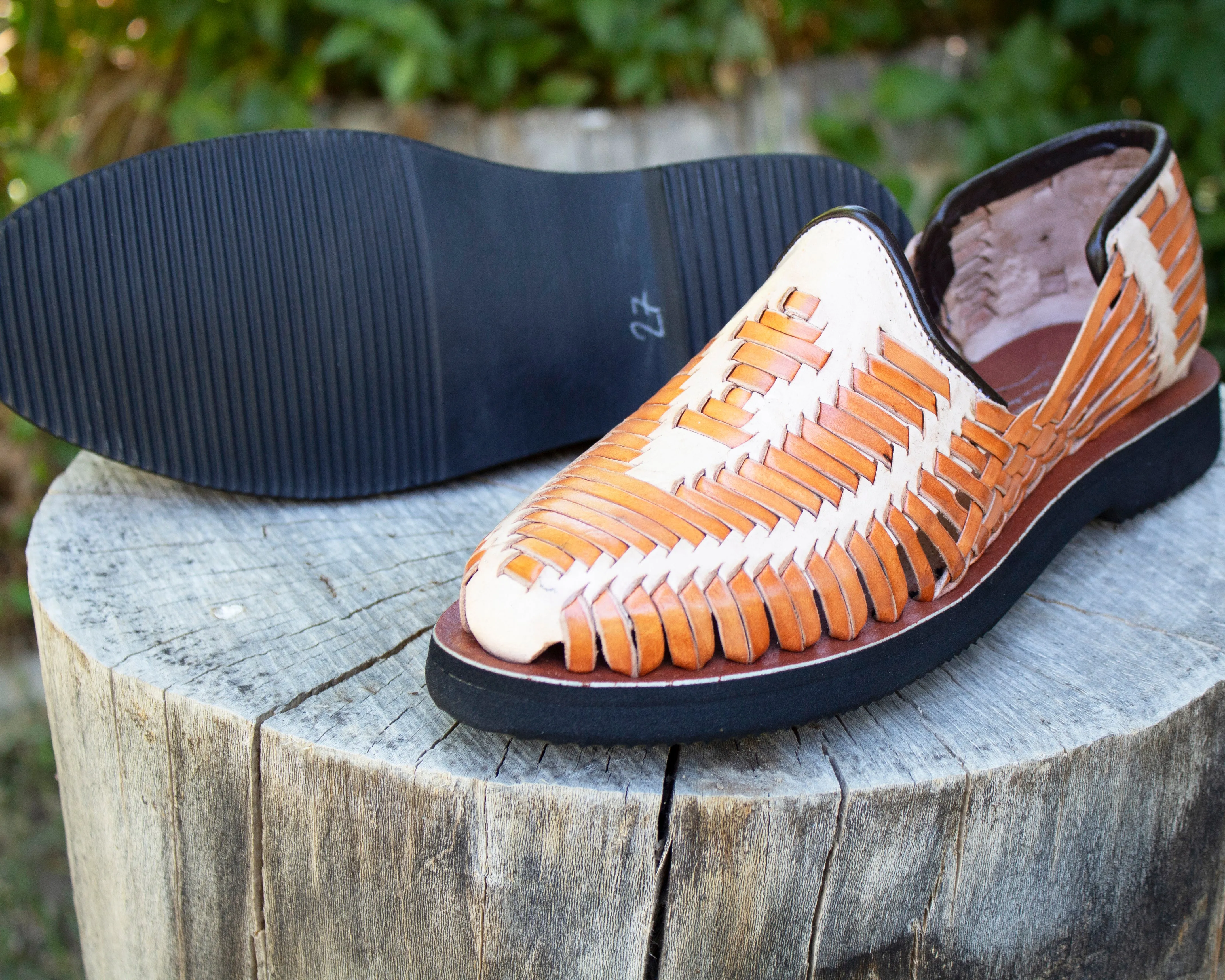 MENS LEATHER 2 TONE MEXICAN SHOE SANDALS