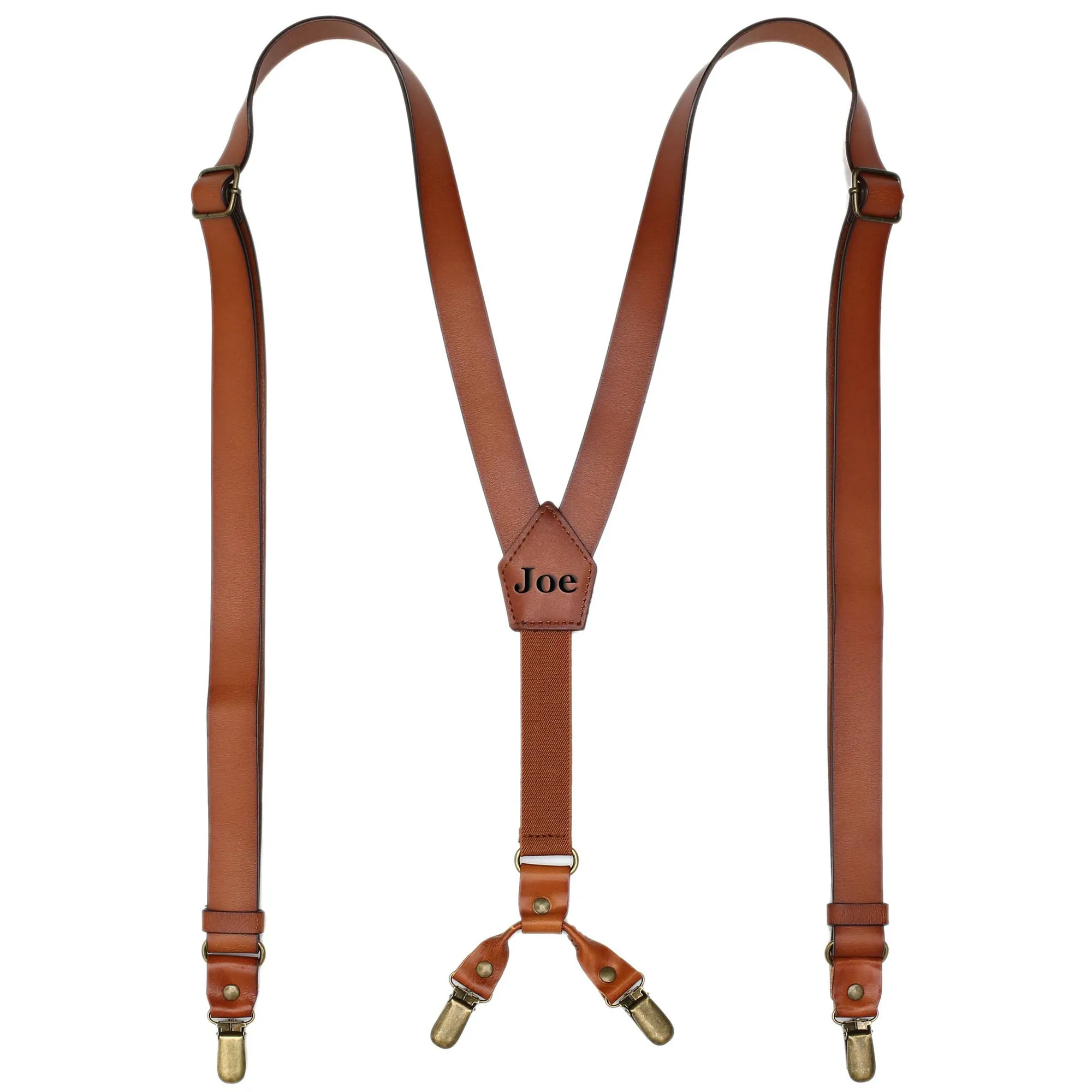 Mens Leather Suspenders Y Back Design Adjustable Suspender with 4 Metal Clips Leather Braces Groomsmen Gift