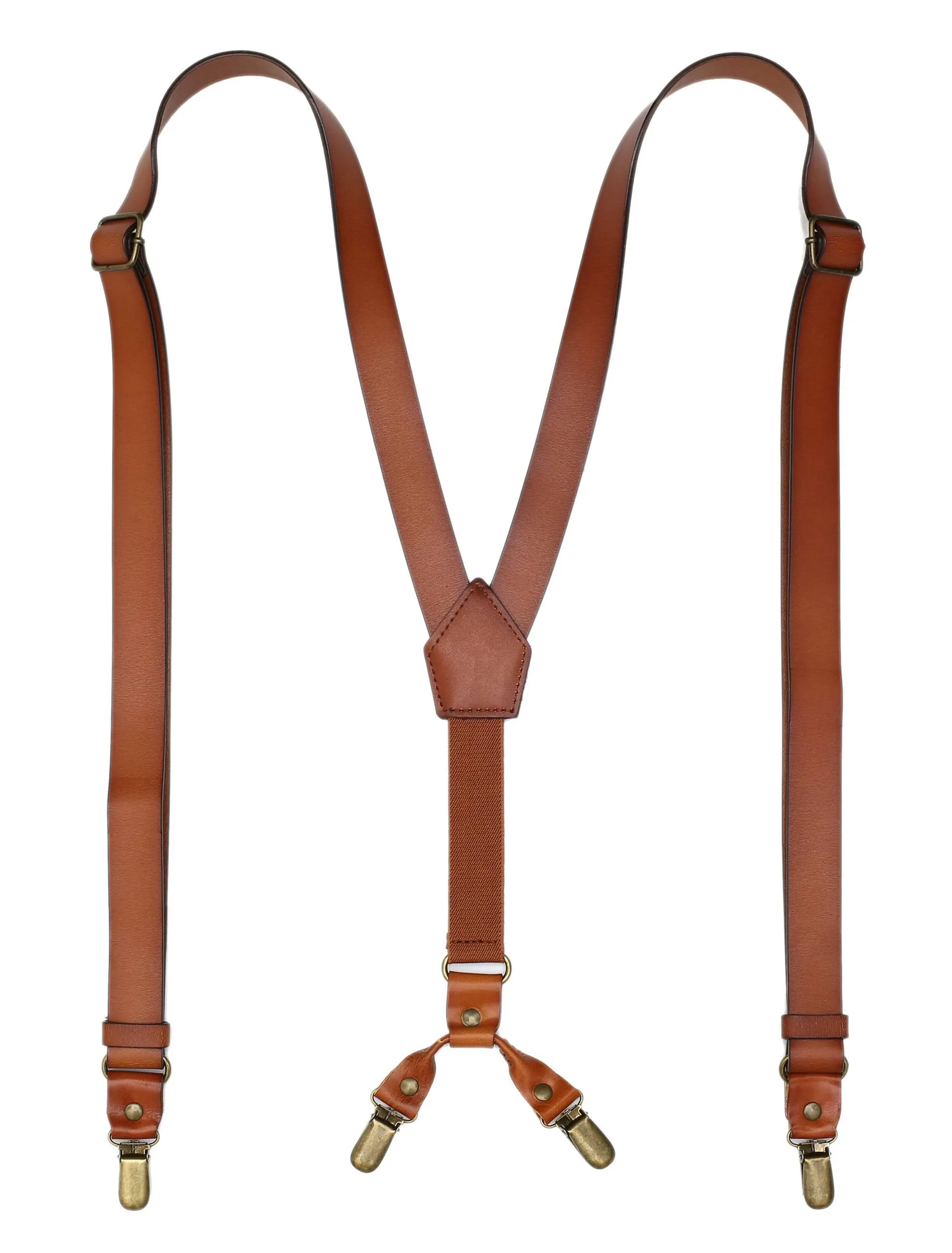 Mens Leather Suspenders Y Back Design Adjustable Suspender with 4 Metal Clips Leather Braces Groomsmen Gift