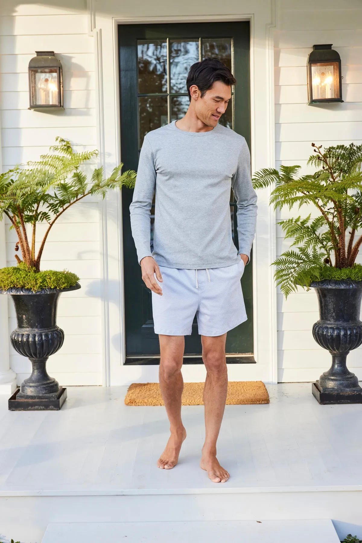 Men's Pima Crewneck Long Sleeve Tee in Heather Gray