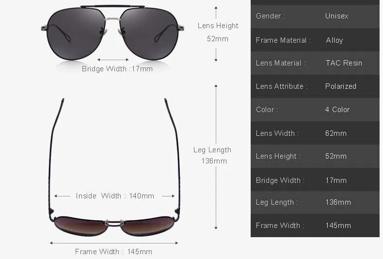 Men's Polarized Black Pilot Summer Sunglasses