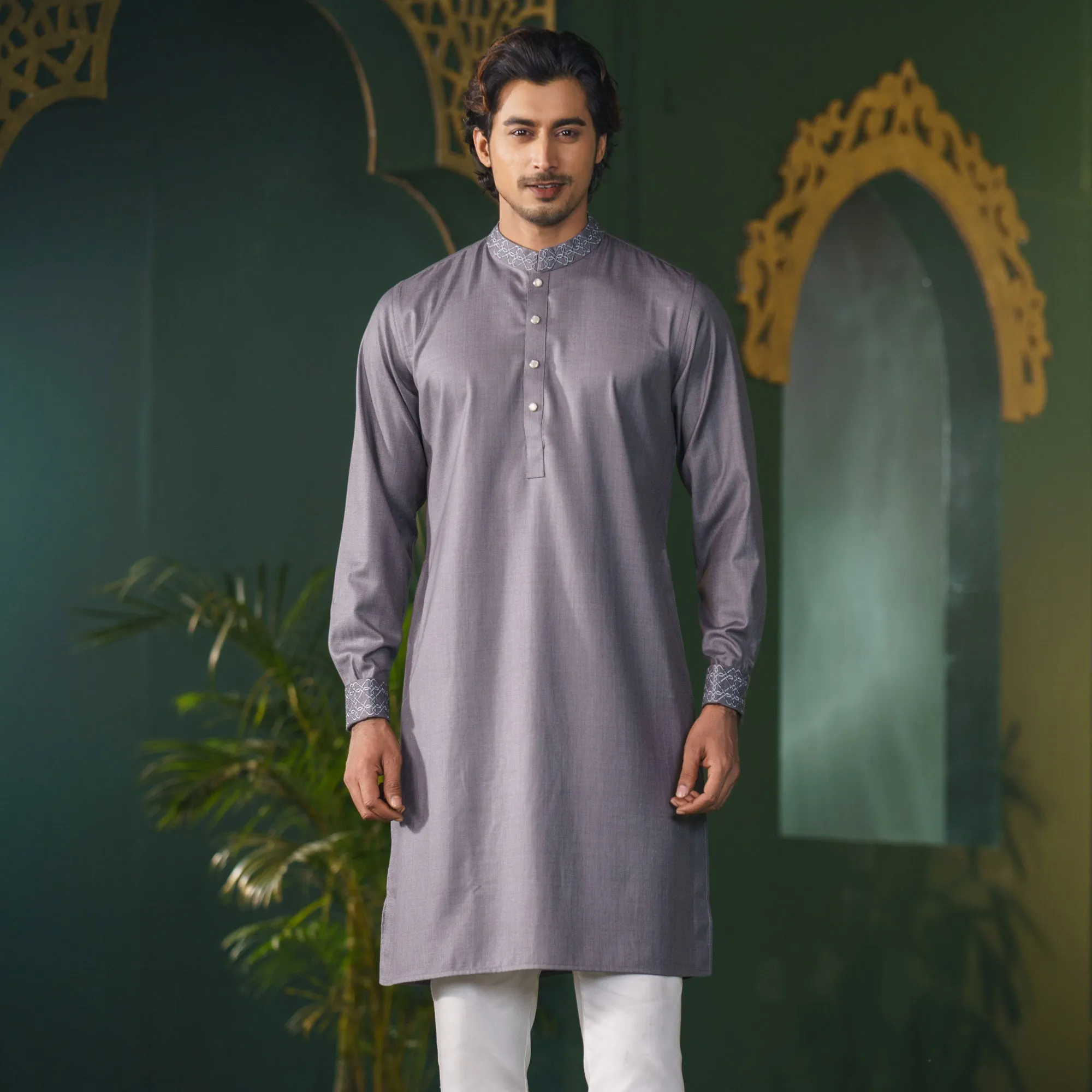 Mens Premium Panjabi-Grey