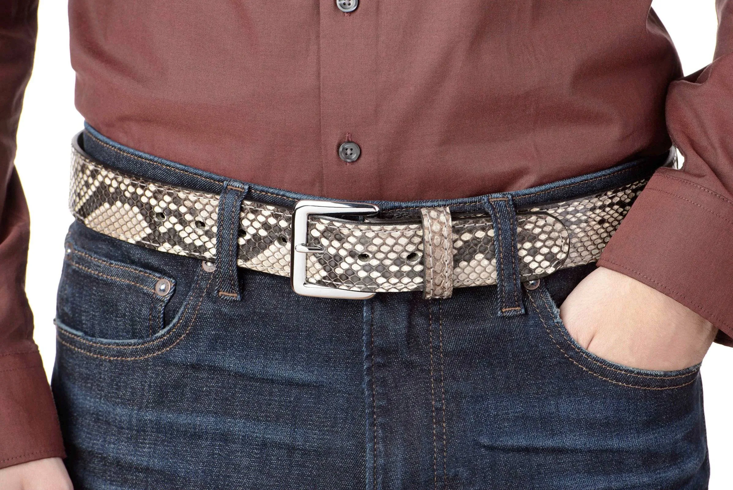 Men's Python Snakeskin Leather Belt