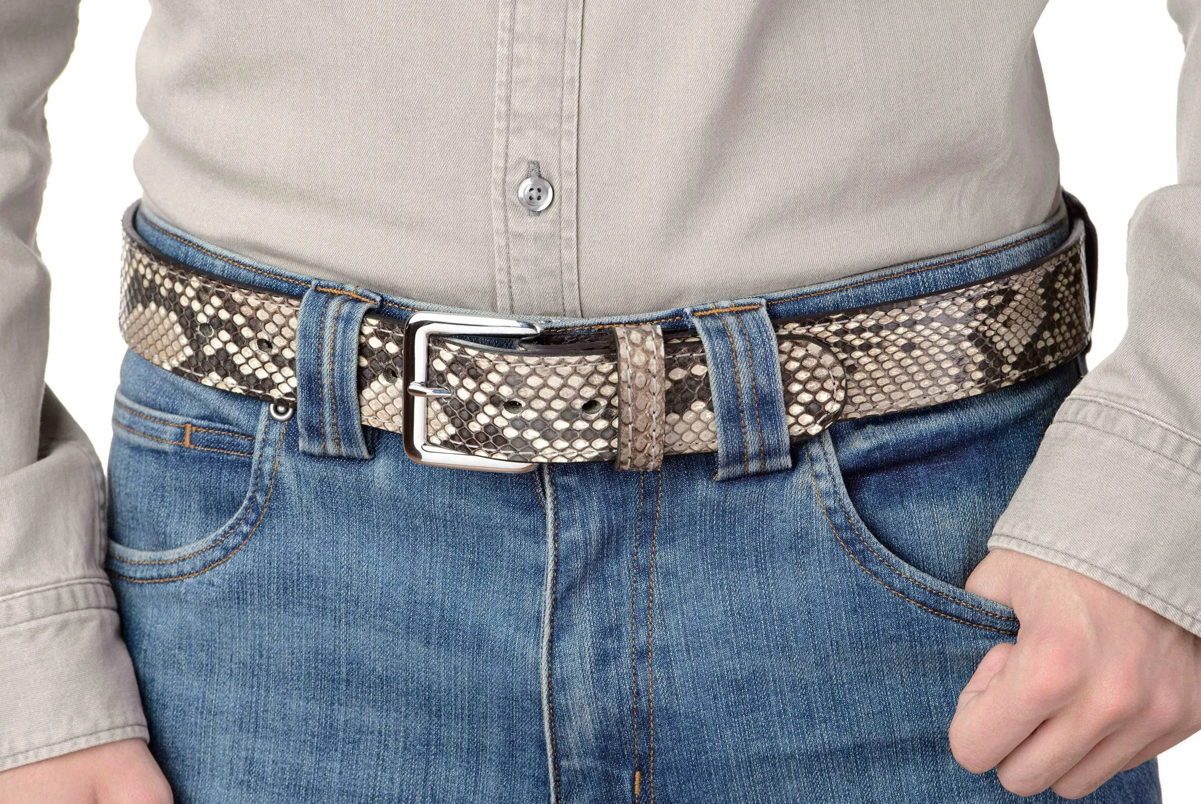Men's Python Snakeskin Leather Belt