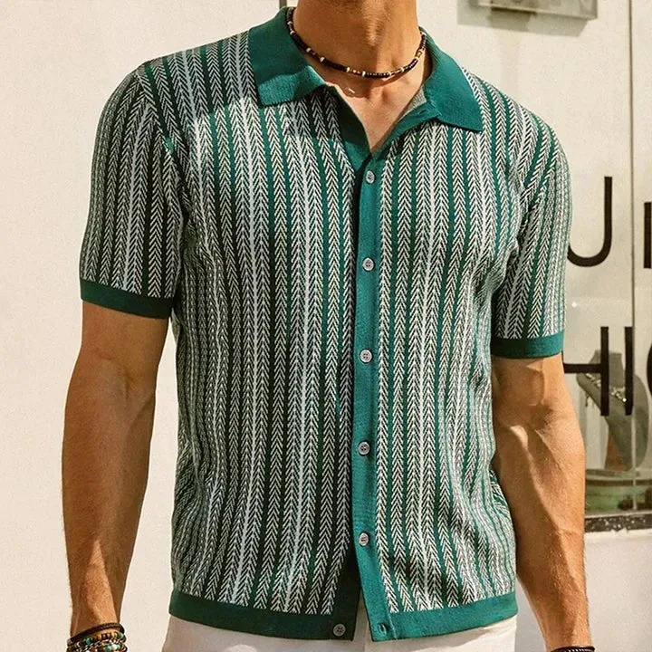 Men's Retro Striped Short Sleeve Polo