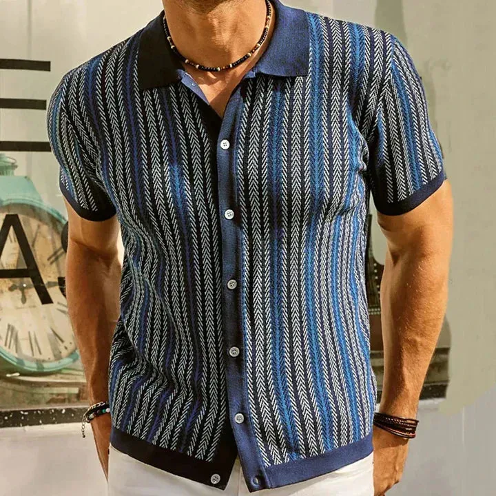 Men's Retro Striped Short Sleeve Polo