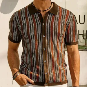 Men's Retro Striped Short Sleeve Polo