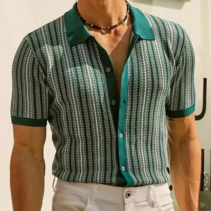 Men's Retro Striped Short Sleeve Polo