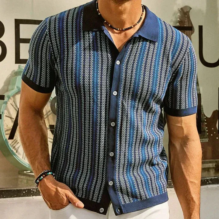 Men's Retro Striped Short Sleeve Polo