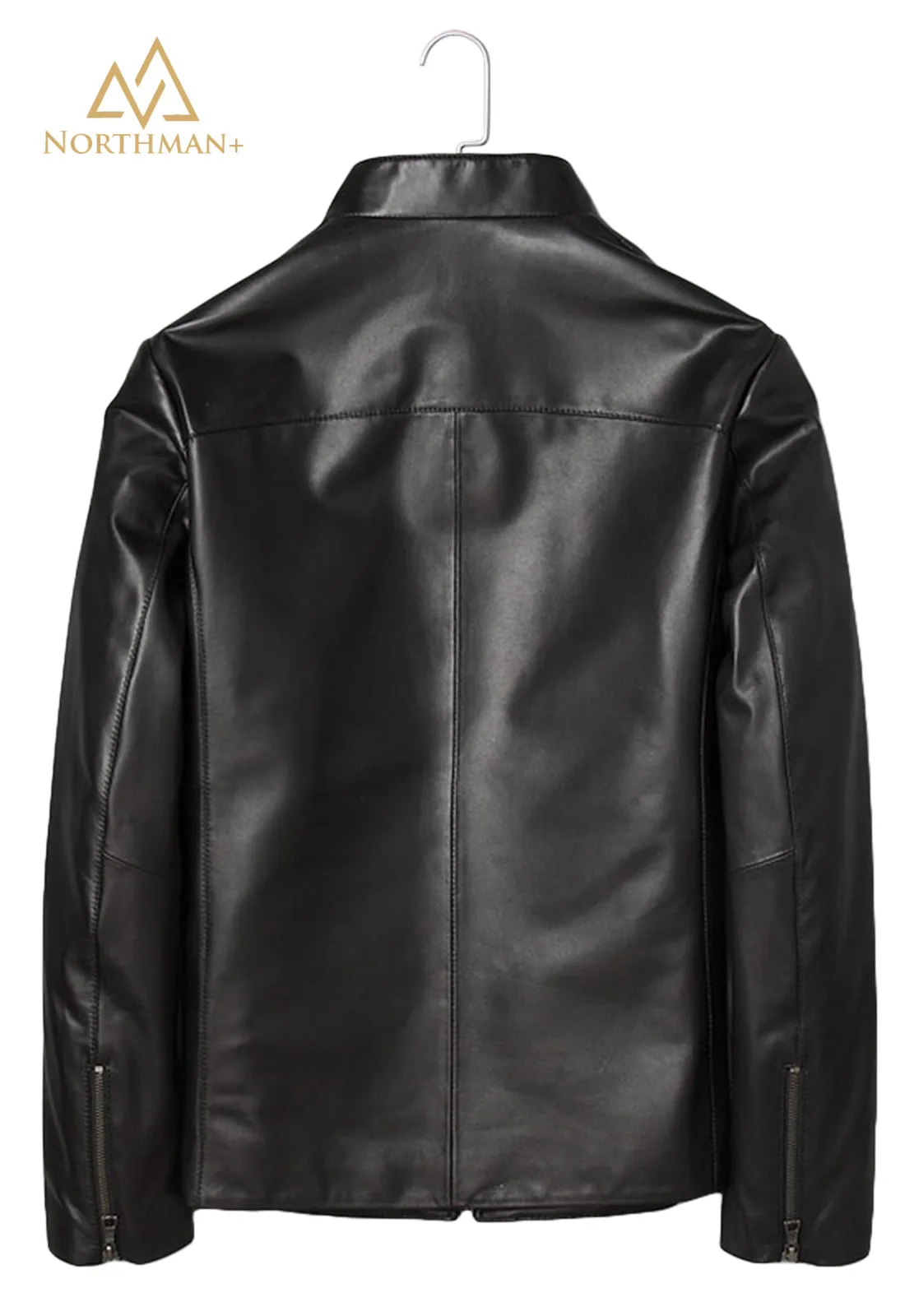 Men's Slim Fit Leather Jacket : The Mandarin Collar
