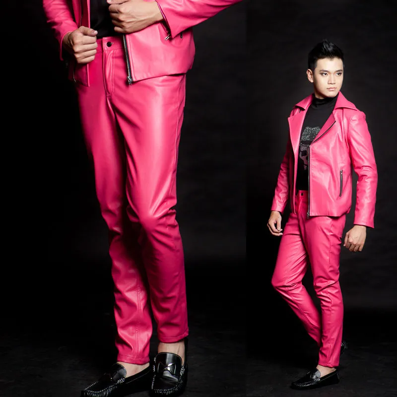 Men's Slim Fit Modern Pink Leather Pants MP31