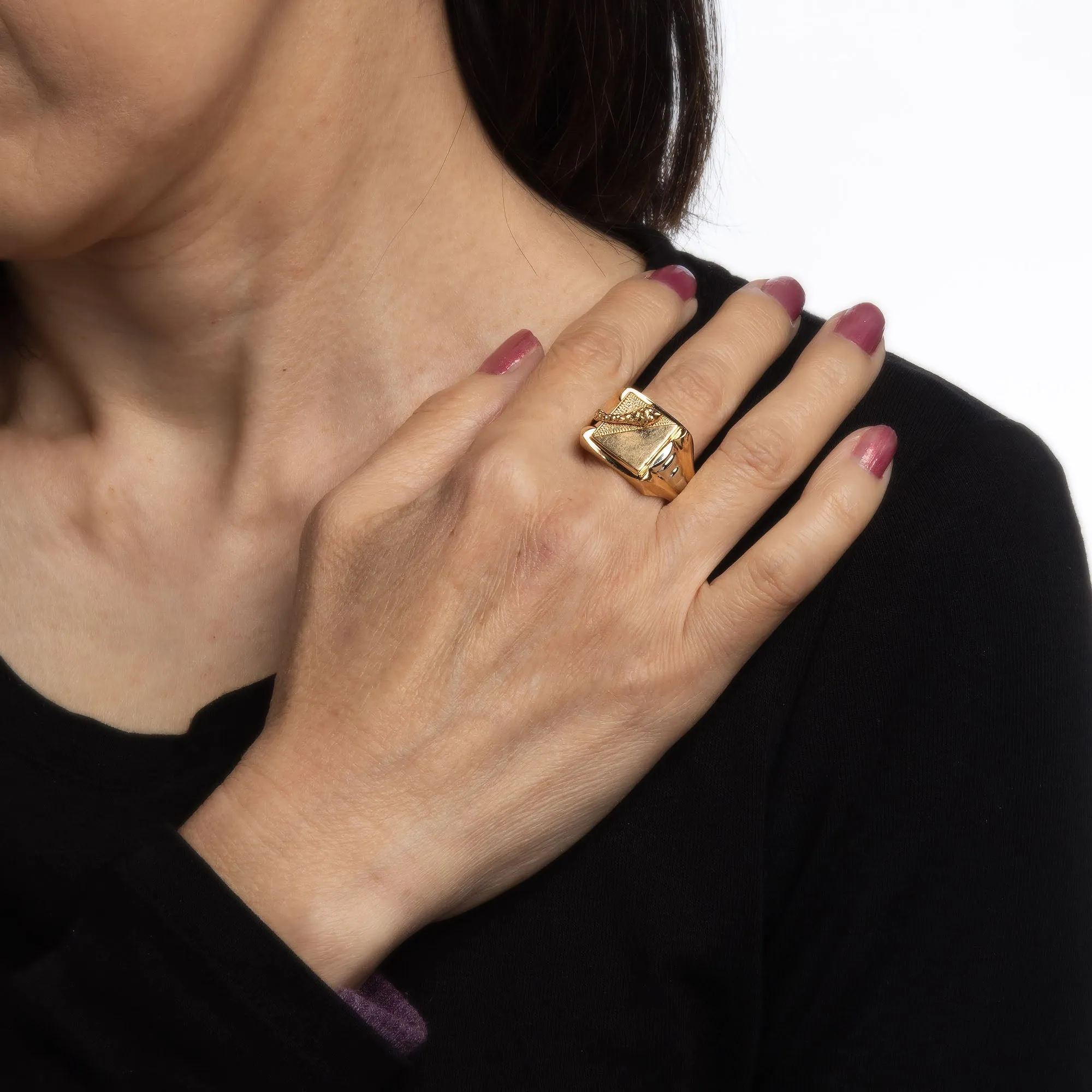 Men's Snake Ring Signet Vintage 18k Yellow Gold Sz 12.5 Estate Serpent Jewelry