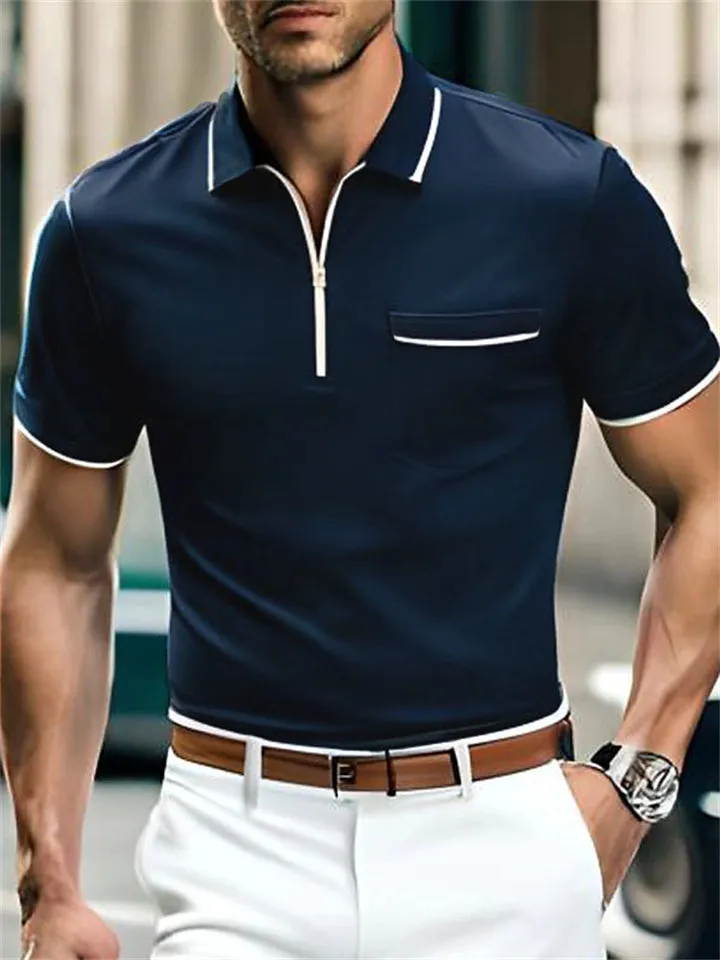 Men's Sports Fashion Quarter-Zip Polo Shirt for Summer