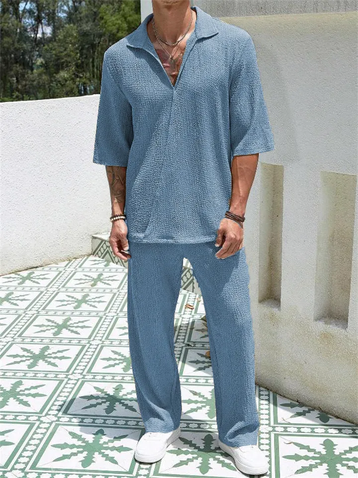 Men's Summer Relaxed Short Sleeve Shirt   Casual Pants Sets