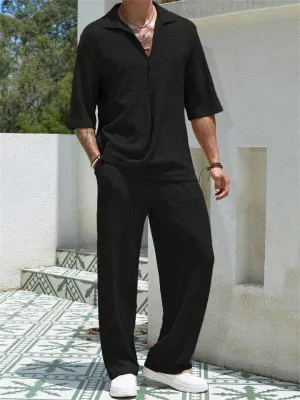 Men's Summer Relaxed Short Sleeve Shirt   Casual Pants Sets