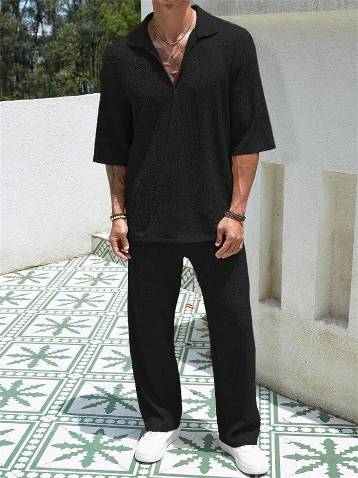 Men's Summer Relaxed Short Sleeve Shirt   Casual Pants Sets