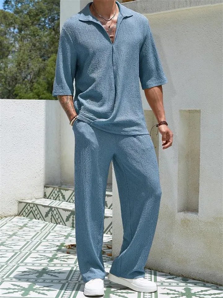 Men's Summer Relaxed Short Sleeve Shirt   Casual Pants Sets