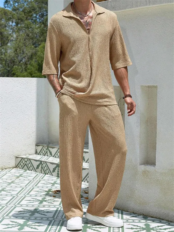 Men's Summer Relaxed Short Sleeve Shirt   Casual Pants Sets