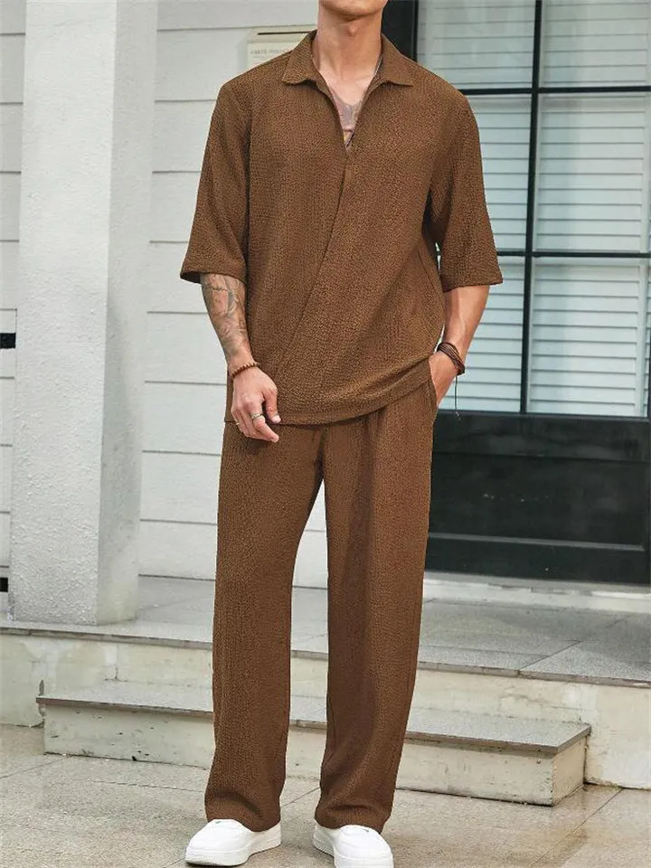 Men's Summer Relaxed Short Sleeve Shirt   Casual Pants Sets
