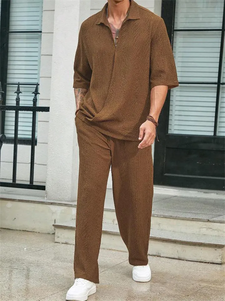 Men's Summer Relaxed Short Sleeve Shirt   Casual Pants Sets