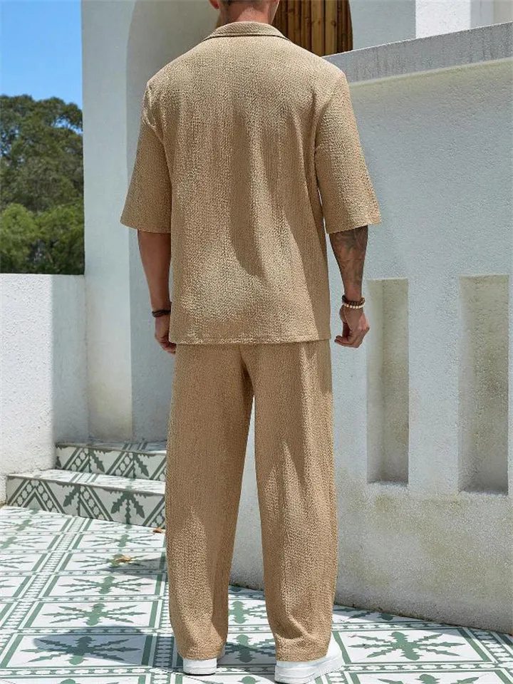 Men's Summer Relaxed Short Sleeve Shirt   Casual Pants Sets