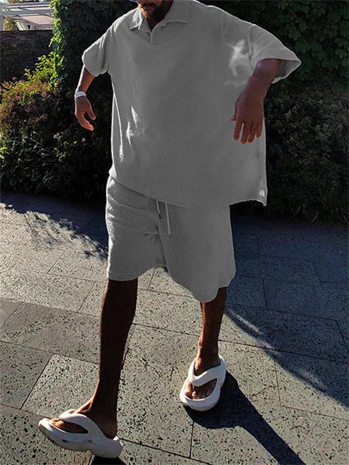 Men's Super Comfort Short Sleeve 2-Piece Fleece Sets for Summer