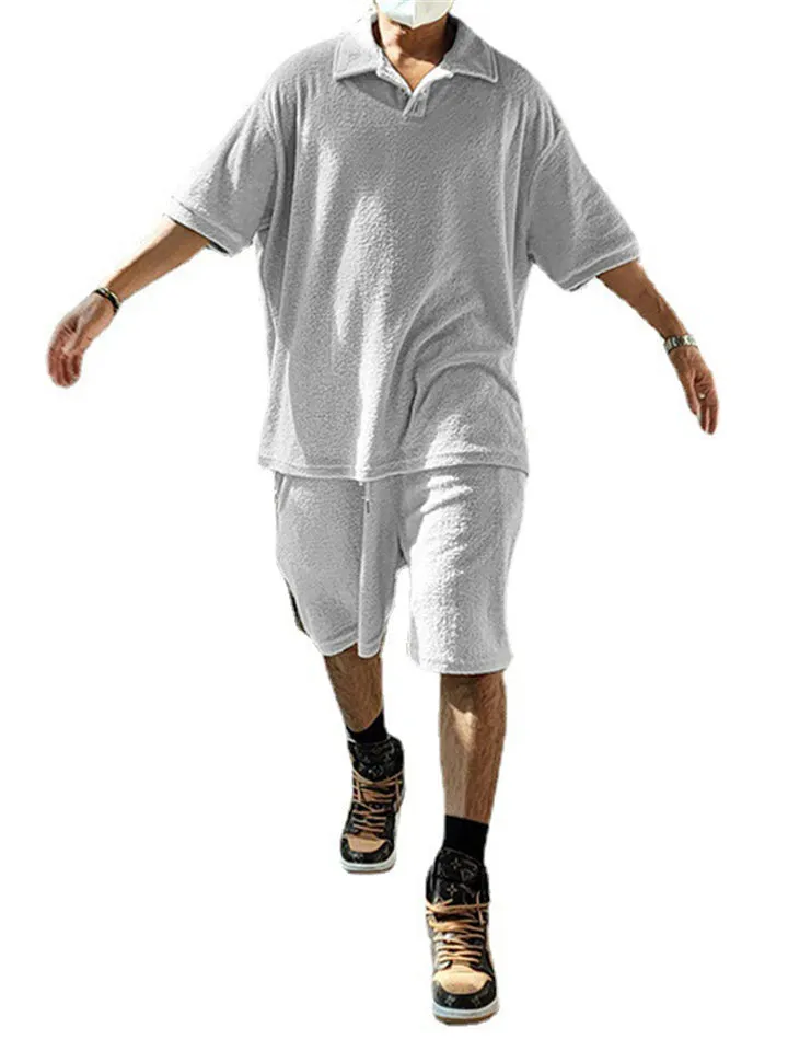 Men's Super Comfort Short Sleeve 2-Piece Fleece Sets for Summer
