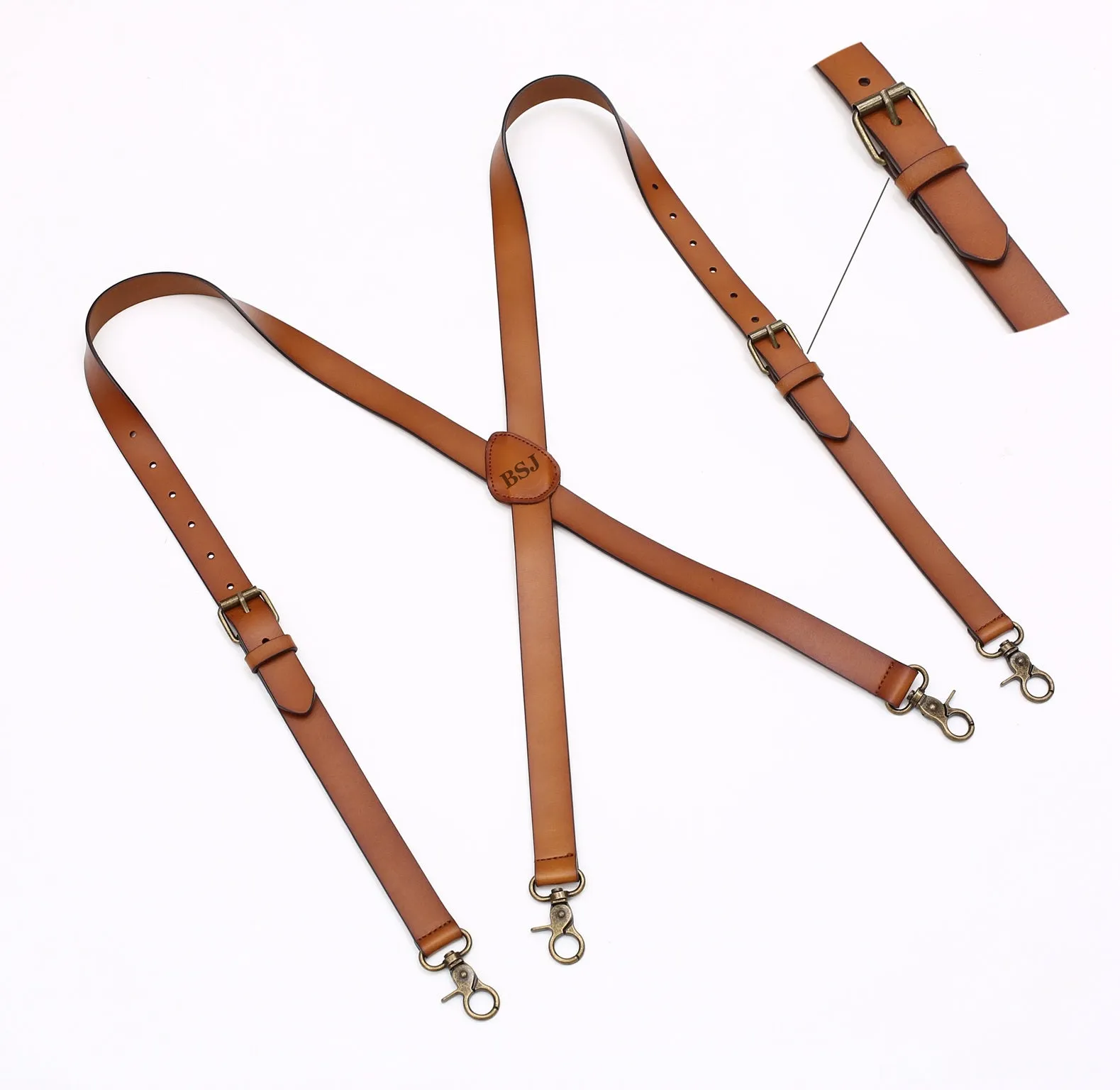 Mens Suspenders X Back Design Leather Suspenders Adjustable Brown Braces Groomsmen Gift for Wedding
