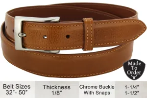Men's Tan Italian Calf Designer Full Grain Leather Belt **Made To Order Allow 5 To 6 Weeks To Ship
