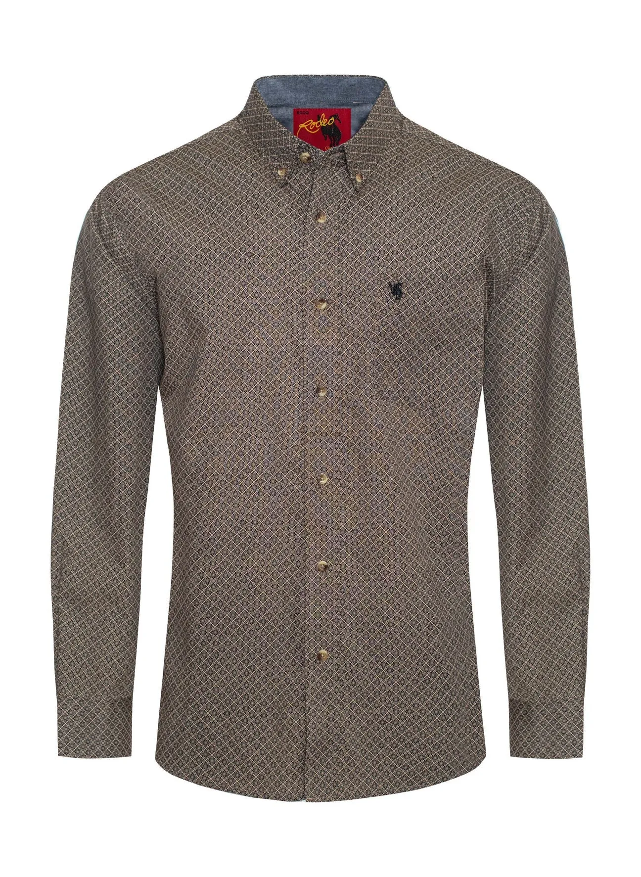 Men's Taupe Diamond Pattern  Poplin Shirt