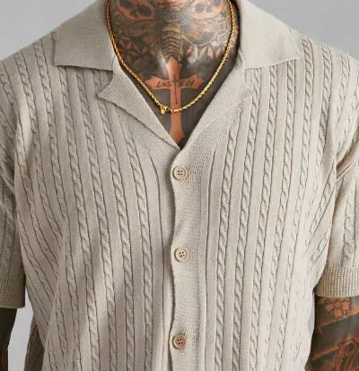 Mens Top Knitted Button Short-sleeved