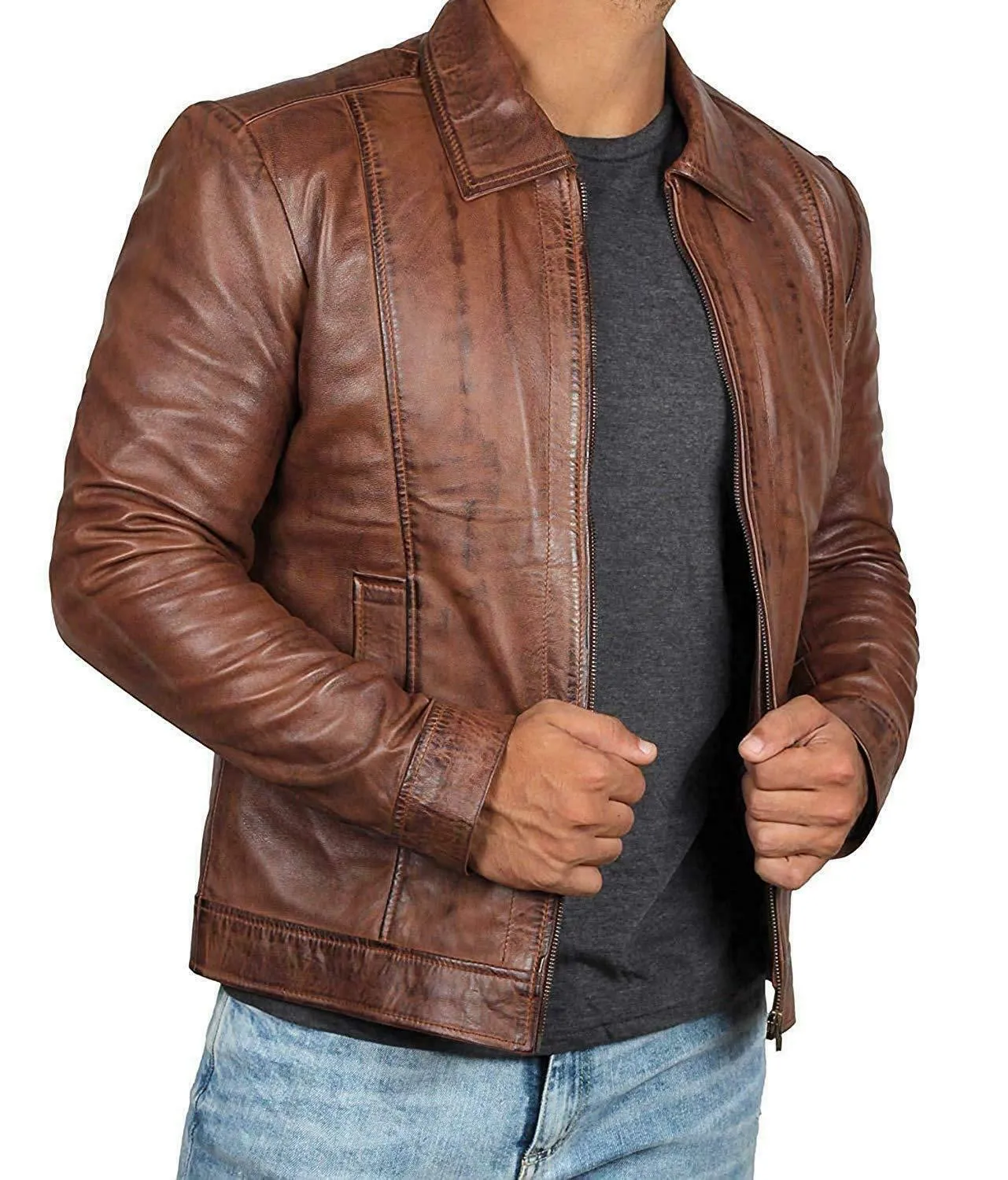 Men's Vintage Brown Leather Jacket MG03