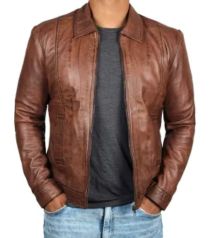 Men's Vintage Brown Leather Jacket MG03