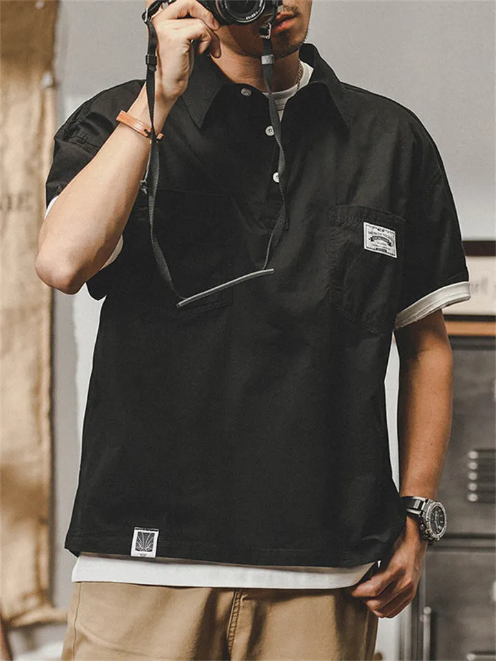 Men's Vintage Chest Pocket Short Sleeve Lapel Work Shirt