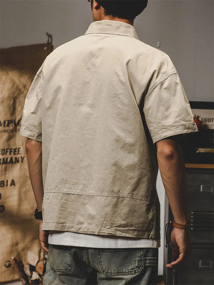 Men's Vintage Chest Pocket Short Sleeve Lapel Work Shirt