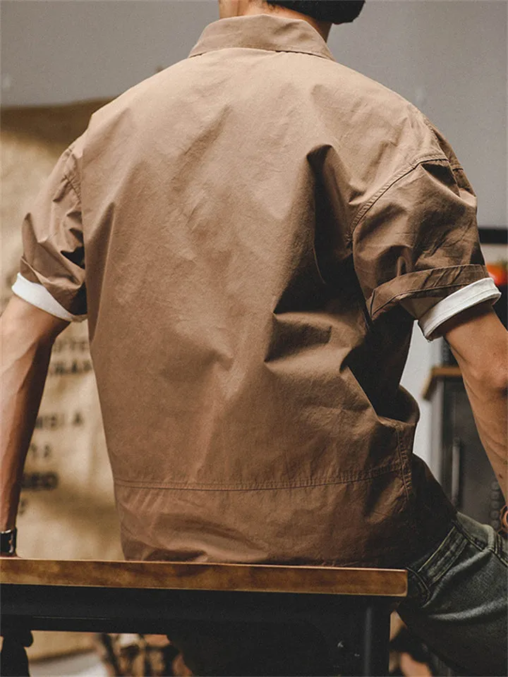 Men's Vintage Chest Pocket Short Sleeve Lapel Work Shirt