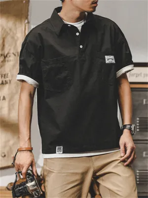 Men's Vintage Chest Pocket Short Sleeve Lapel Work Shirt