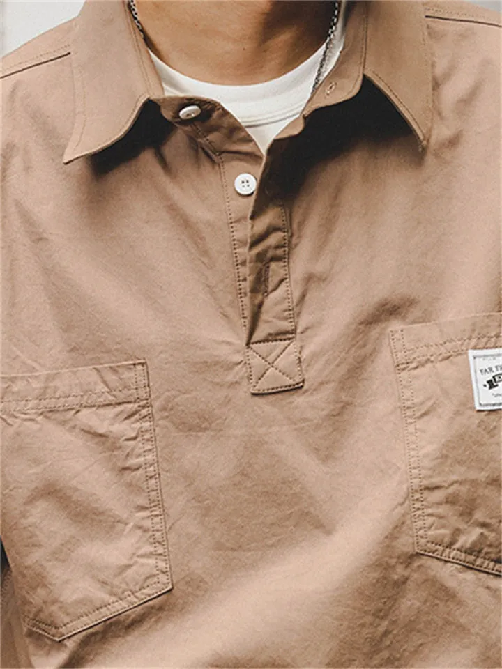 Men's Vintage Chest Pocket Short Sleeve Lapel Work Shirt