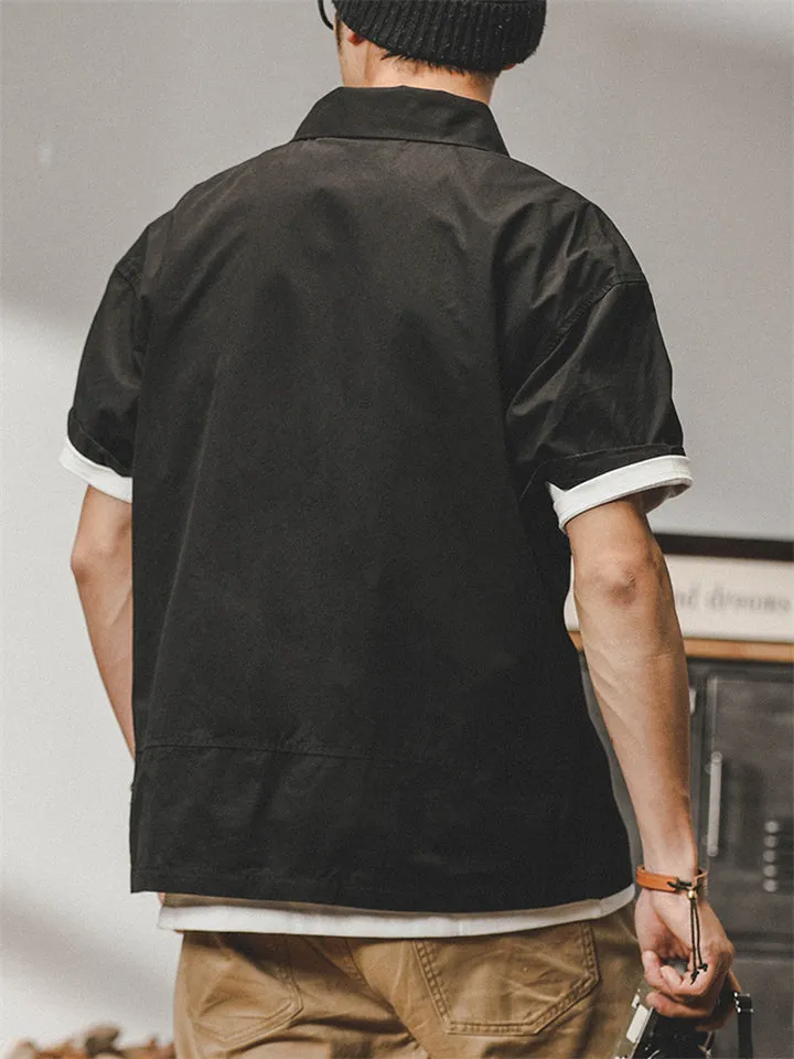 Men's Vintage Chest Pocket Short Sleeve Lapel Work Shirt