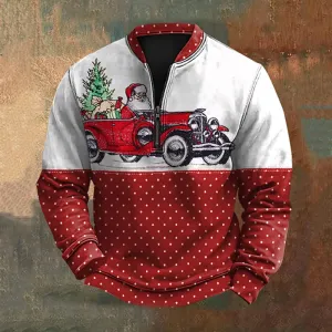 Men's Vintage Santa Claus Carrying Gifts Print Sweatshirt