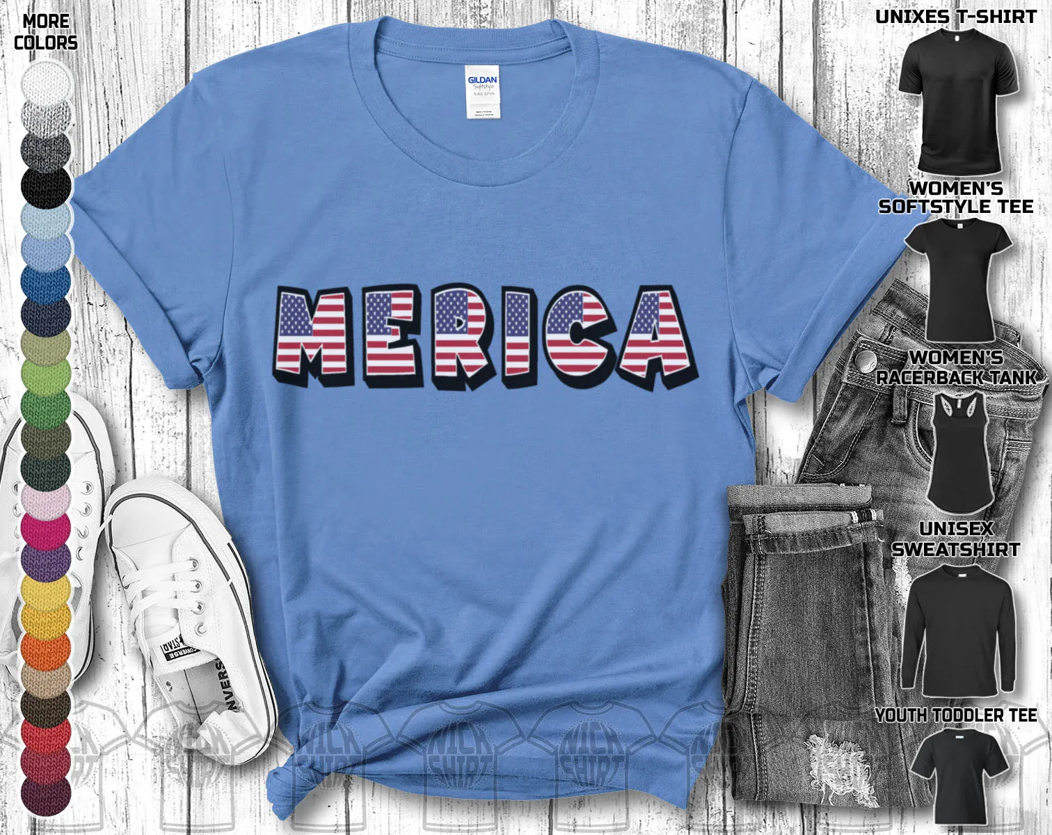 Merica Custom Text American Flag Patriotic Independence Day July 4th American Flag Gift Unisex T-Shirt