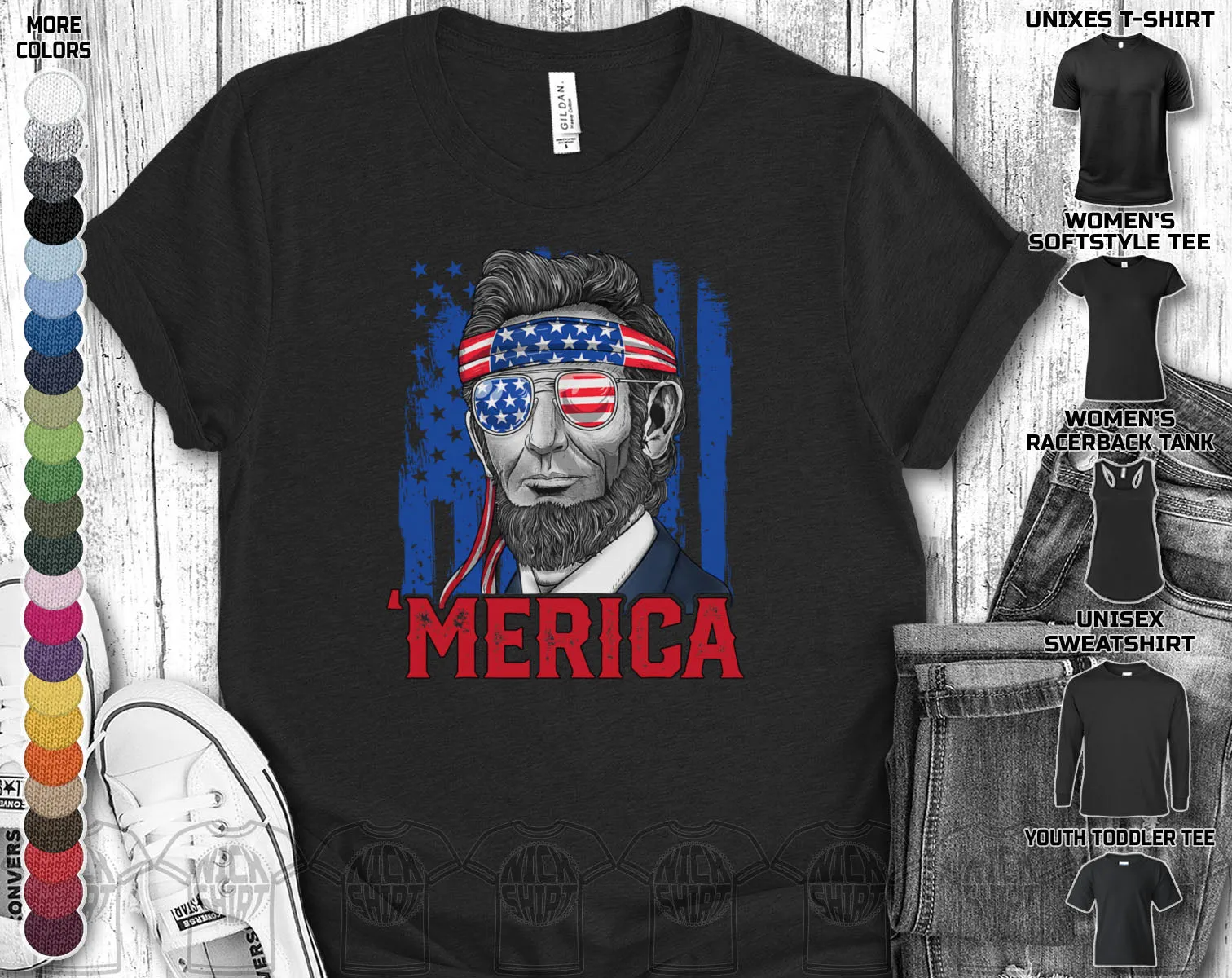 Merica Lincoln Independence Day July 4th American Flag US Veteran Army American Flag Gift Unisex T-Shirt