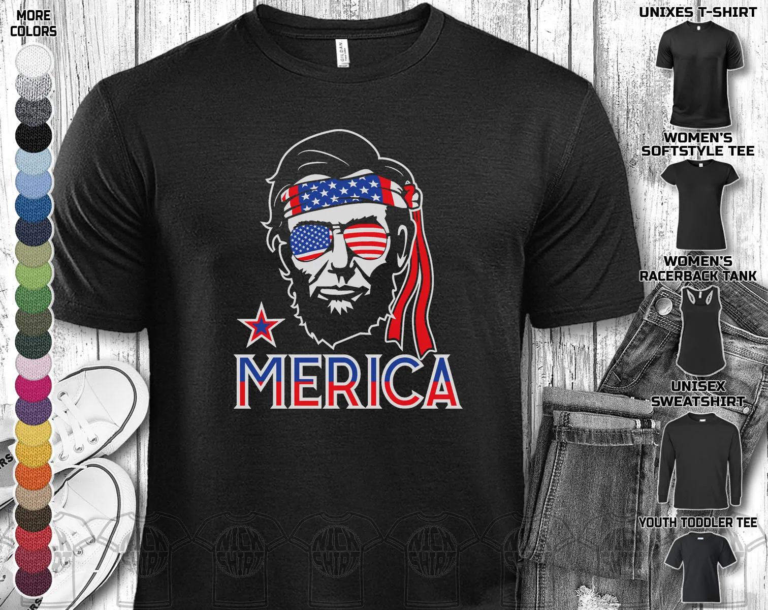 Merica Lincoln Independence Day July 4th American Flag US Veteran Army American Flag Gift Unisex T-Shirt
