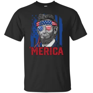 Merica Lincoln Independence Day July 4th American Flag US Veteran Army American Flag Gift Unisex T-Shirt