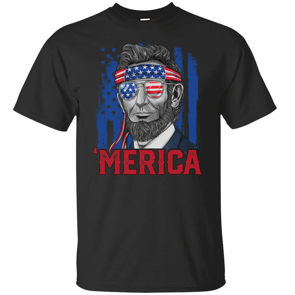 Merica Lincoln Independence Day July 4th American Flag US Veteran Army American Flag Gift Unisex T-Shirt
