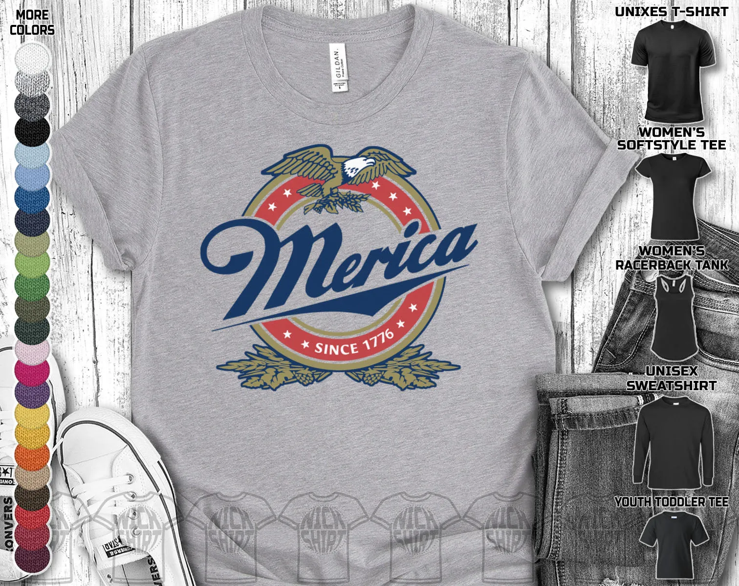 Merica Since 1776 American Eagle Beer Flag Patriotic Independence Day July 4th US Veteran Army Gift Unisex T-Shirt
